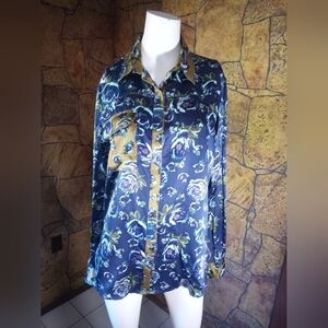 SUNO Navy Floral Button-Down Shirt